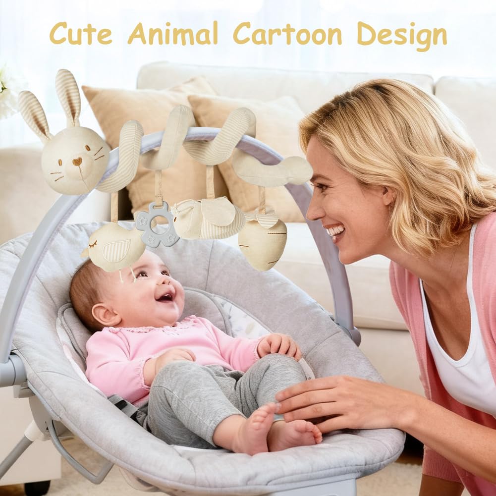 Vicloon Giocattolo a Spirale Passeggino Neonato, Giochi Passeggino Neonati Regalo per 0 3 6 Mesi, Passeggino Educativo Spirale di Peluche Neonato, Rabbit