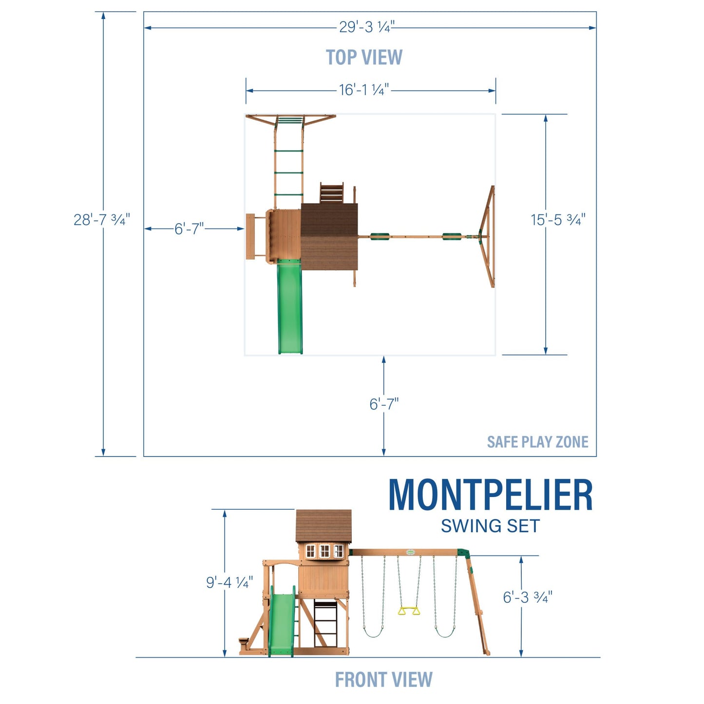 Backyard Discovery Montpelier 100% Cedar Wood Swing Set | Outdoor Playground for Kids | Garden Climbing Frame for Children | 1 Trapeze and 2 Belt Swings | 2.4m Wave Slide | Moneky Bars