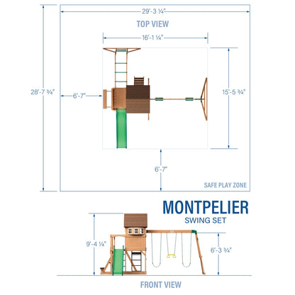 Backyard Discovery Montpelier 100% Cedar Wood Swing Set | Outdoor Playground for Kids | Garden Climbing Frame for Children | 1 Trapeze and 2 Belt Swings | 2.4m Wave Slide | Moneky Bars