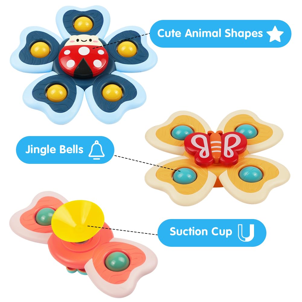 Vicloon Suction Cup Spinner Toys, 4PCS Baby Bath Spinners, Sensory Toys for Babies 18 Months Up (insects)