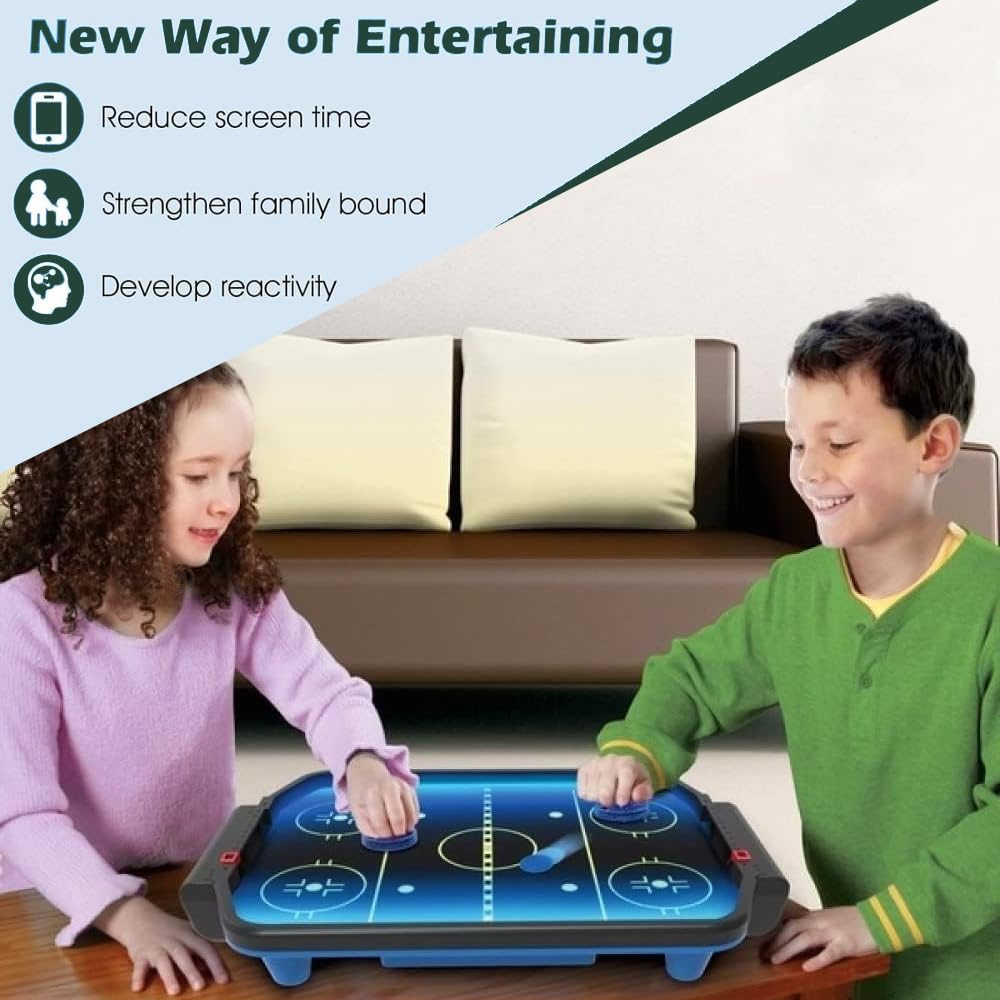 BONAFIDE Electronic Arcade Air Hockey, LED Championship Tabletop Set with 2 Puck, 2x Pushers or 1x Base unit