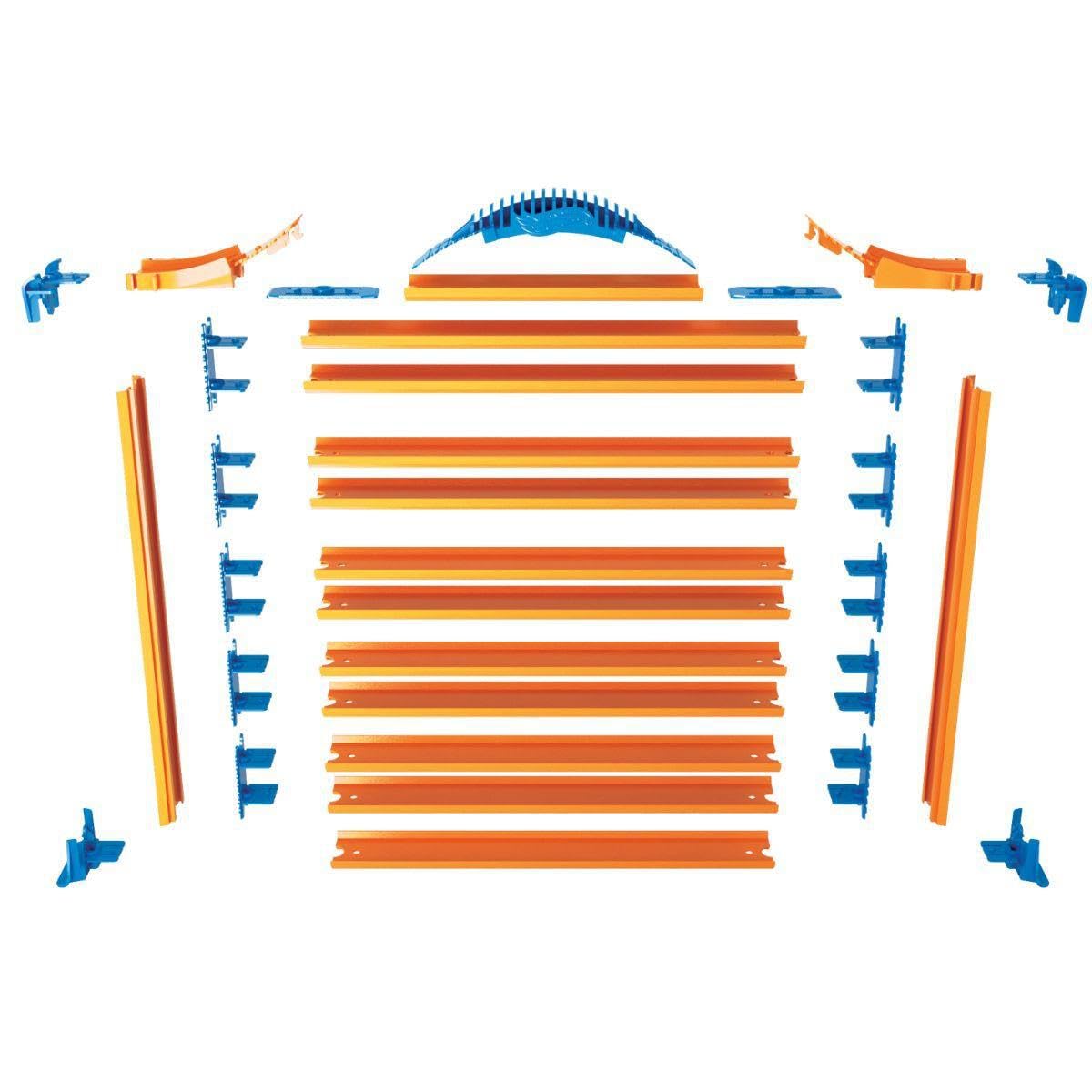 Hot Wheels Rack N' Track organizer with 44 compartments for toy car storage, multi-coloured display case, cars not included.