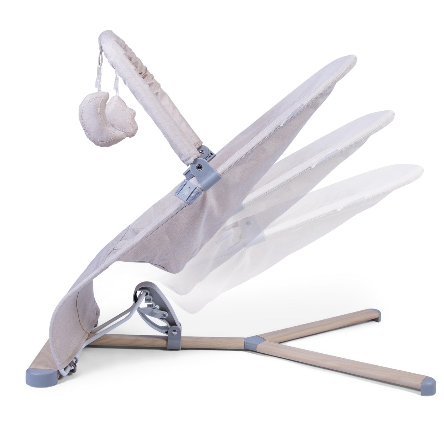 Red Kite Baya Bouncer in oatmeal color, ergonomic baby bouncer with adjustable settings and toy bar for infants.