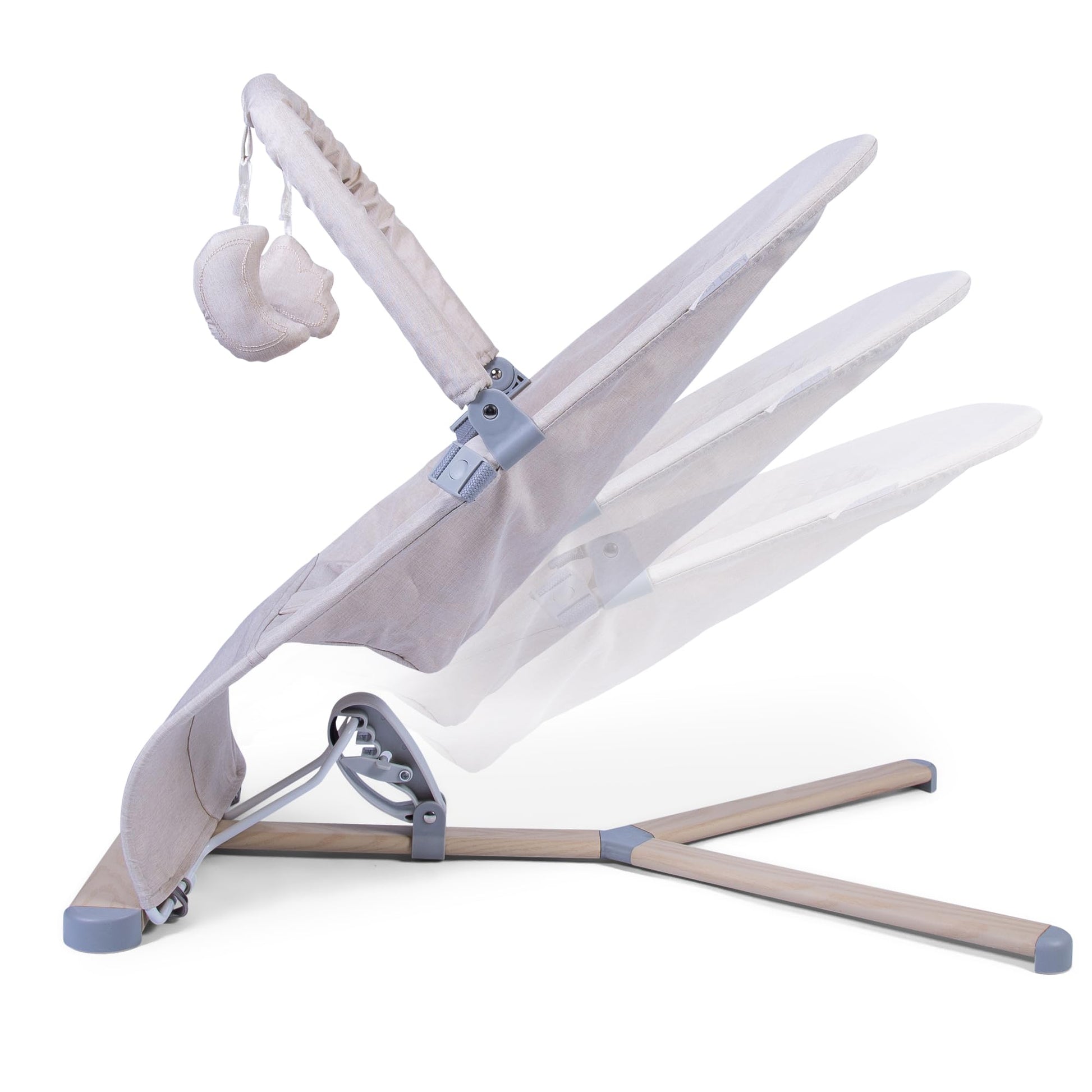 Red Kite Baya Bouncer in oatmeal color, ergonomic baby bouncer with adjustable settings and toy bar for infants.