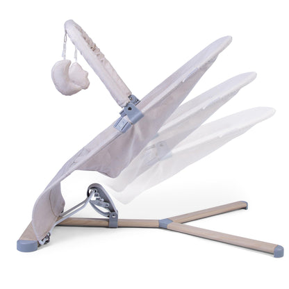 Red Kite Baya Bouncer in oatmeal color, ergonomic baby bouncer with adjustable settings and toy bar for infants.