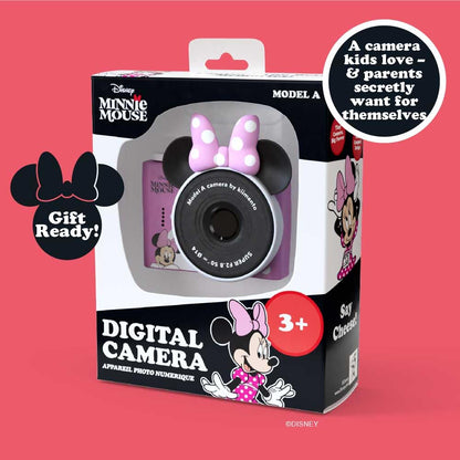kiimento Mini Kids Digital Camera & Video Camcorder for Ages 3–5 with Selfie Lens, 32GB Memory Card, Handmade Strap – Model A (Minnie Mouse)