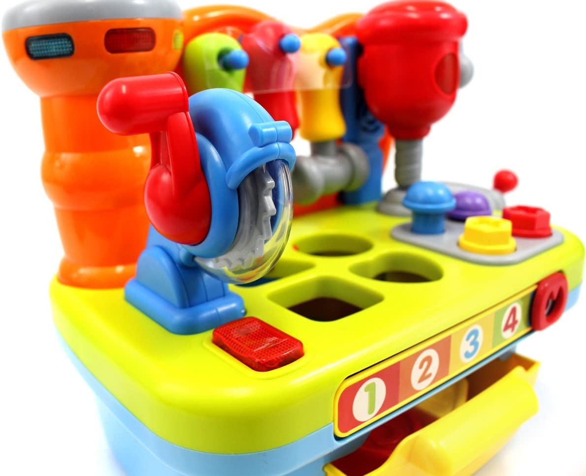 HOLA Toys for 2 Year Old Boy, Baby Tool Bench Toy for 1 Year Old Boys Musical Toddler Workbench Toy 12 18 Months with Shape Sorter, Sounds & Lights, Educational Toys Gifts for Baby Boys Girls Age 2 3
