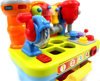 HOLA Toys for 2 Year Old Boy, Baby Tool Bench Toy for 1 Year Old Boys Musical Toddler Workbench Toy 12 18 Months with Shape Sorter, Sounds & Lights, Educational Toys Gifts for Baby Boys Girls Age 2 3