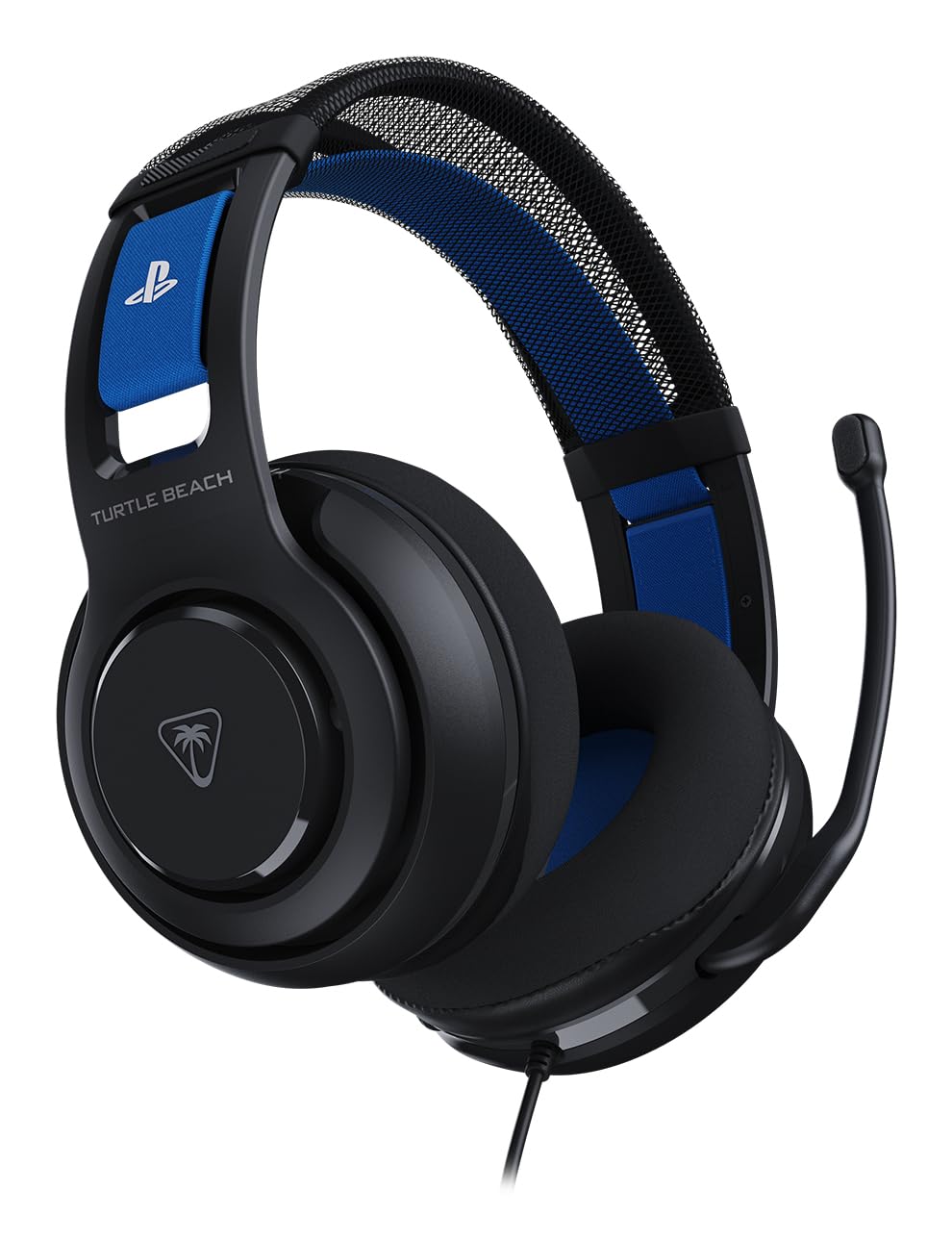 Black Turtle Beach Atlas 200 wired gaming headset with PS5 and PS4 compatibility, featuring adjustable headband and built-in microphone.