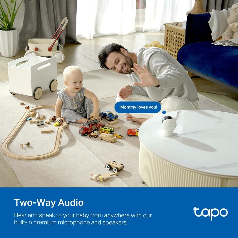 Tapo C840 2K 4MP dual-lens baby monitor with indoor security camera, night vision, AI detection, and smart home integration.