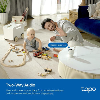 Tapo C840 2K 4MP dual-lens baby monitor with indoor security camera, night vision, AI detection, and smart home integration.