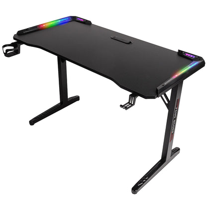 Veno Scorp Gaming Desk with LED Lights, USB, 120 x 60cm RGB Computer Desk T Shape, Gaming Table for Home Office, Black
