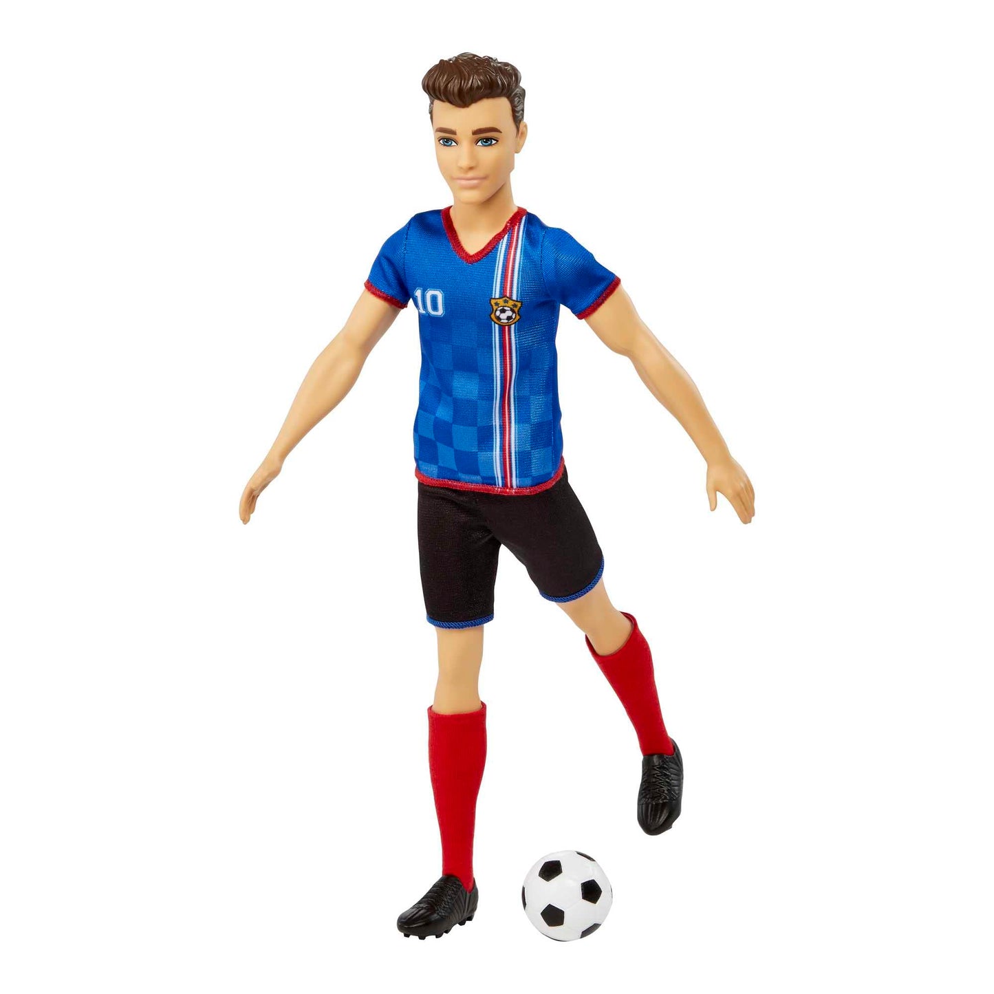 Barbie Careers Ken Fashion Doll & Accessory, Soccer Player with Cropped Hair, #10 Uniform, Tall Socks, Cleats & Ball, HCN15