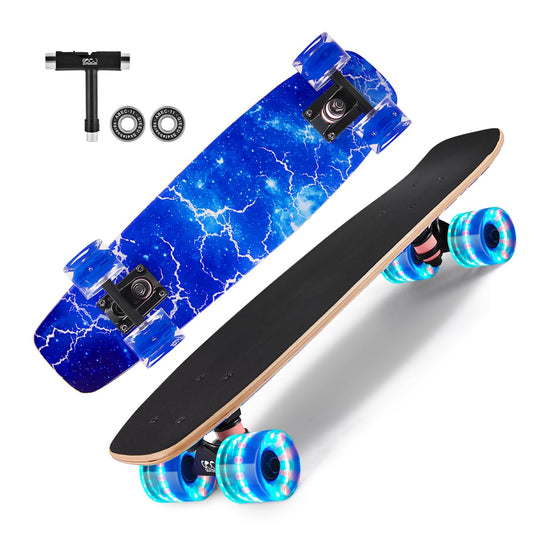 GIEEU Skateboards with Colorful Flashing Wheels for Beginners, Kids, Teens, Adults, 21.8" x 6.1", Complete Standard Skateboards, 9 Layers Maple Deck, Concave Skateboard (X-Lighting)