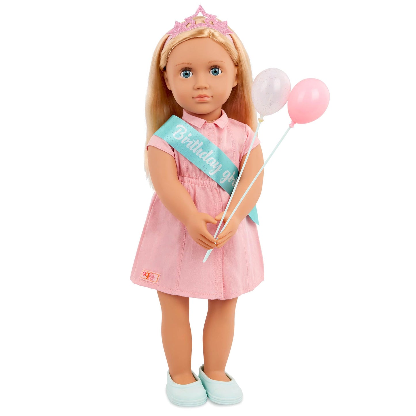 Our Generation - Brenna - 18-Inch Birthday Doll & Accessories - Lifelike Blue Eyes & Dark-Blonde Hair - Party Dress, Sash & Balloons - Pretend Play - Toy for Kids 3 Years +