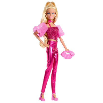 Barbie Deluxe Style Doll #5 in Metallic Pink Outfit, Blonde Hair, Sparkly Corset Top and Shiny Pants with Accessories like Rose Necklace and Handbag, JFP40
