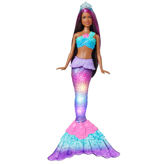 Barbie Mermaid Doll with purple-streaked hair and light-up tail, part of Dreamtopia mermaid toys collection.