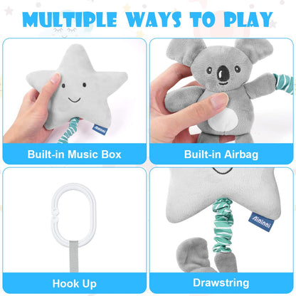 Vicloon baby pram toys, soft plush pushchair activity toys with music, designed for infants and stroller entertainment
