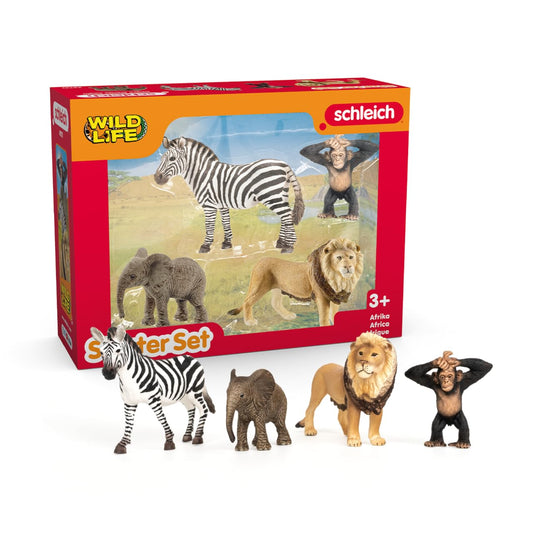 SCHLEICH Wild Life - 4PK Africa Starter Playset - Includes Zebra, Monkey, Elephant and Lion Toy Figures - Safari Figurines for Kids Ages 3+ | 42721