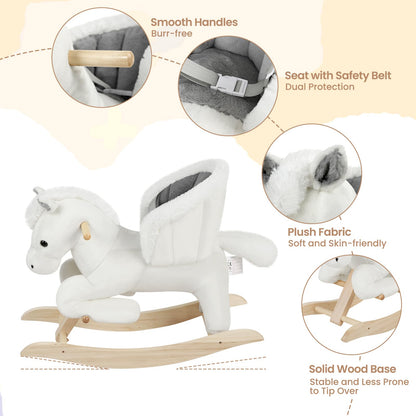 WOLTU Baby Rocking Horse Wooden Toddler Rocker with Seatbelt Kid Ride-on Rocking Animal for 1/2/3 Years Old, White and Grey