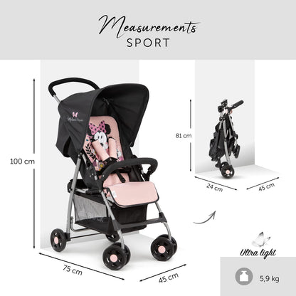 hauck Sport, Disney Minnie Sweetheart - Super Lightweight Travel Pushchair (only 5.9 kg) Compact & Foldable, Fully Reclining, XL Storage Basket, from Birth up to 15 kg