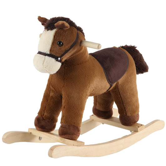 Rock My Baby Rocking Horse, Grey Wooden Horse with Sound Effects,Ride-on Toy,Balance Toy (Dark brown)