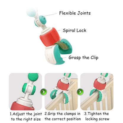 DQTYE Baby stroll activity pram with foldable play arch and rattle toy for 6-12 months, designed for travel and outdoor use.