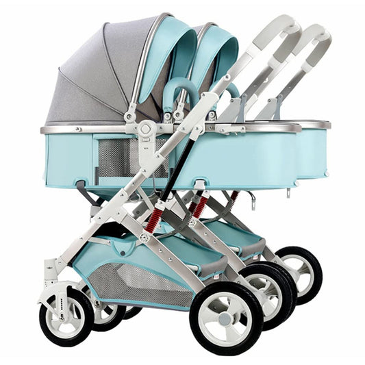 Double Baby Newborn Stroller - Twins Stroller for Infant and Toddler - Detachable Carriage with Mosquito Net - Gray A Color - Portable Folding Pram Trolley - Pack of 1 - Lightweight and Convenient