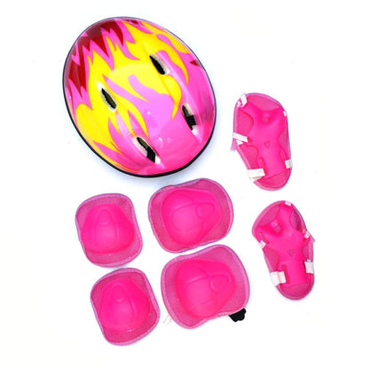 Kids Boys and Girls Protective Gear Set, Outdoor Sports Safety Equipment 7Pcs Child Helmet Knee &Elbow Pads Wrist Guards for Roller Scooter Skateboard (Pink)