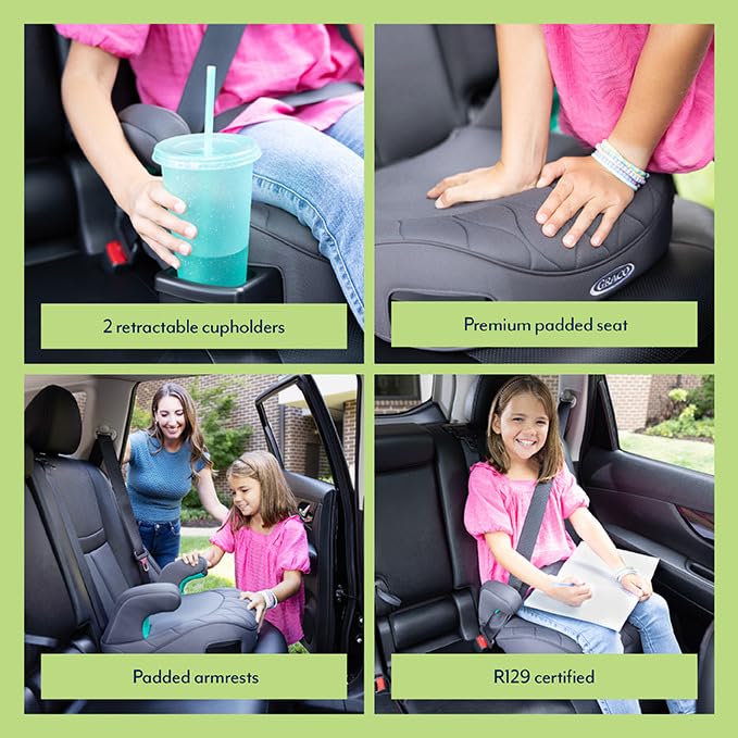 Graco Booster Max R129 ISOFIX backless booster seat, Lightweight at only 2.7kg, Suitable from 137-150cm (approx. 7 to 12 years), Midnight fashion