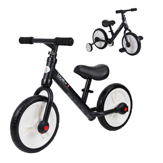 HOMCOM 11-inch kids balance bike with removable stabilizers, adjustable seat, and EVA tires for boys and girls, black.