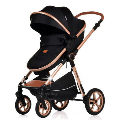 Baby Pram Pushchair Buggy Stroller 3 in 1 with Car Seat Child Lightweight Folding Stroller 3 in 1 Travel System Pram for Newborns Toddlers from Birth New 2026 Style FREEBIES (BBC - Black Gold, BBC)