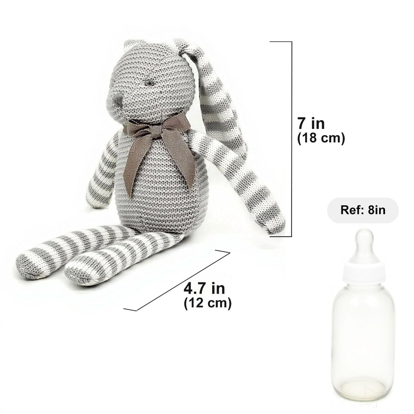 FLUFFYFUN 100% Organic Cotton Grey Bunny Rabbit Teddy 7.1", Easter Baby Teddy Soft Toys For Newborn