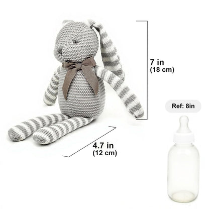 FLUFFYFUN 100% Organic Cotton Grey Bunny Rabbit Teddy 7.1", Easter Baby Teddy Soft Toys For Newborn