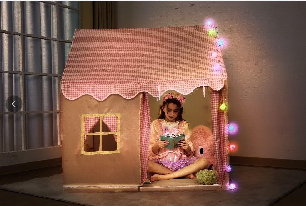 Pink kids play tent by Rainbow Frog with colorful ball lights and rainbow frog toy, ideal for outdoor and indoor play for girls.