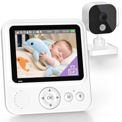 BURNNOVE baby monitor with camera and audio, 2.8" video screen, night vision, 2-way talk, temperature sensor, lullabies, and battery