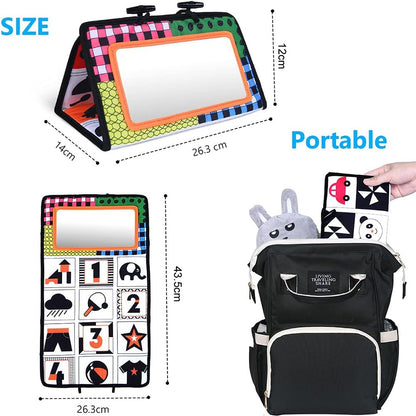Vicloon Tummy Time Mirror, Baby Mirror Black and White Sensory Toys Tummy Time Activity Mirror, Baby Mirror Toy Safe Foldable with High Contrast Patterns Play and Pat Activity Mat for Newborn Infants