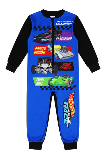 Hot Wheels Boys Fleece Sleepsuit Race Car Blue Kids Onesie (3-4 Years)
