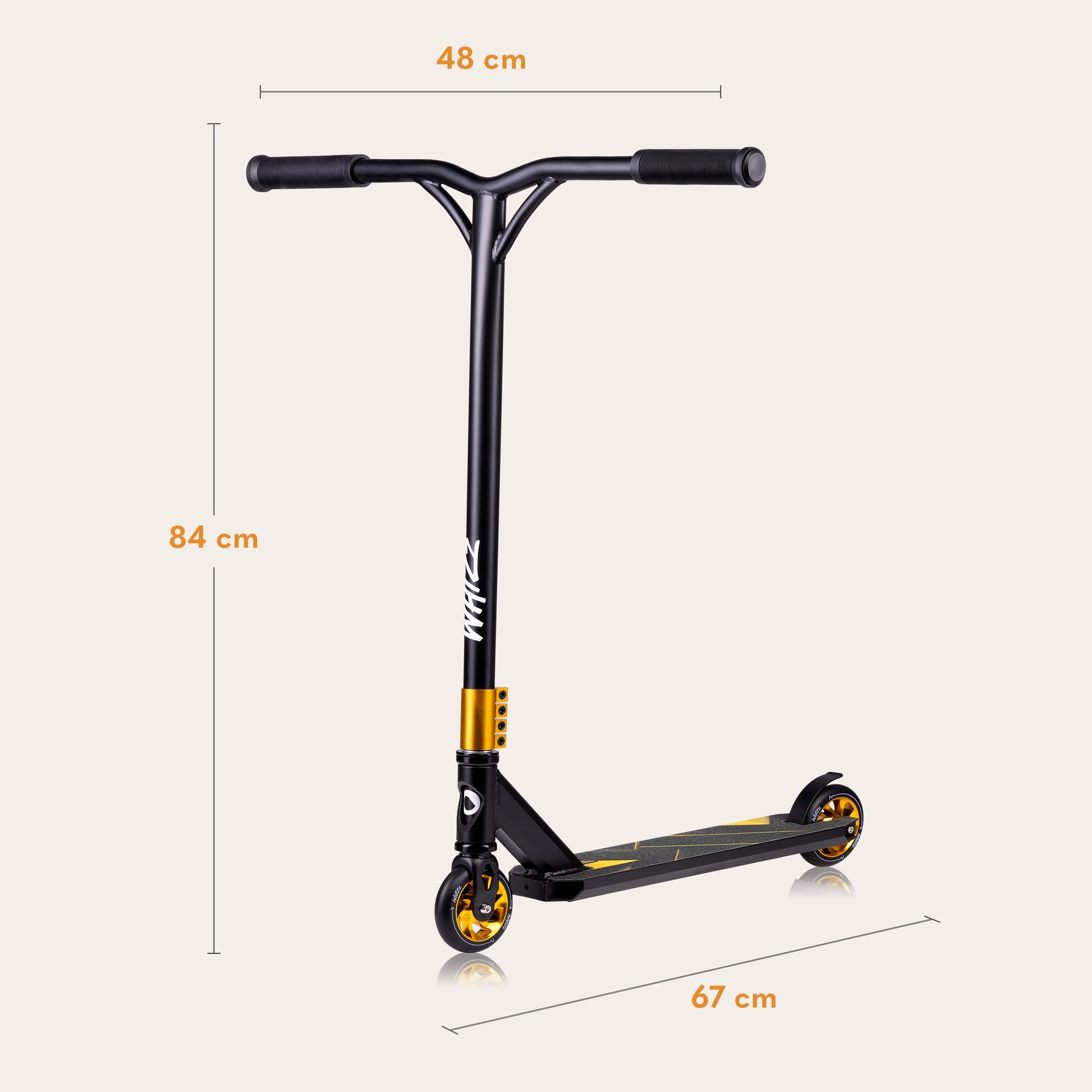 LIONELO WHIZZ Freestyle Stunt Scooter with aluminium deck, Y-bar handlebar, and high-rebound wheels.