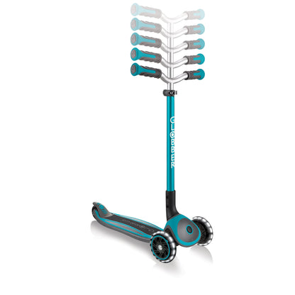 Globber Master Folding Scooter with Light Up Wheels and 5 height adjustable handlebars 74-94cm Suitable from 4 years max user weight 50kg (Teal), One Size