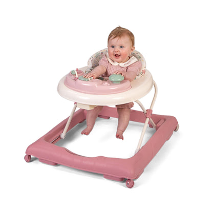 Red Kite Baby Go Round Jive electronic walker with interactive musical play tray in rose and ivy colors, suitable for infants.