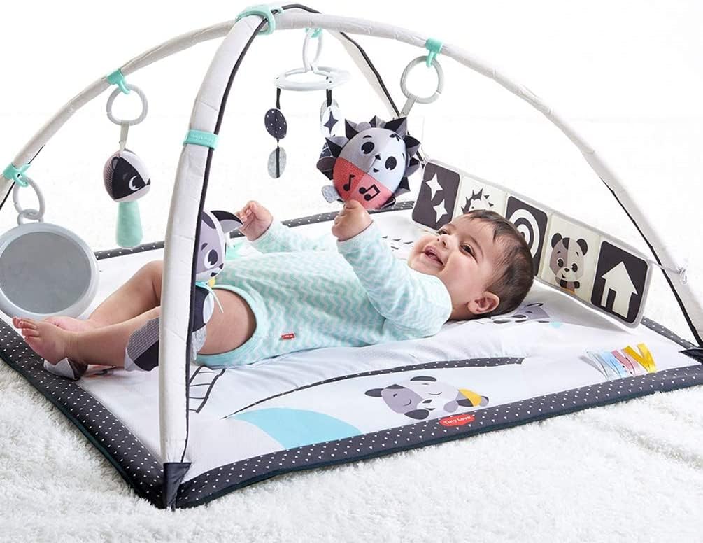 Tiny Love Black & White Gymini, 2-in-1 Musical Baby Play Mat, 0+ Months, Baby Play Gym, 18 Activities, Interactive Musical Toy, High Contrast Book, Adjustable Arches, Magical Tales