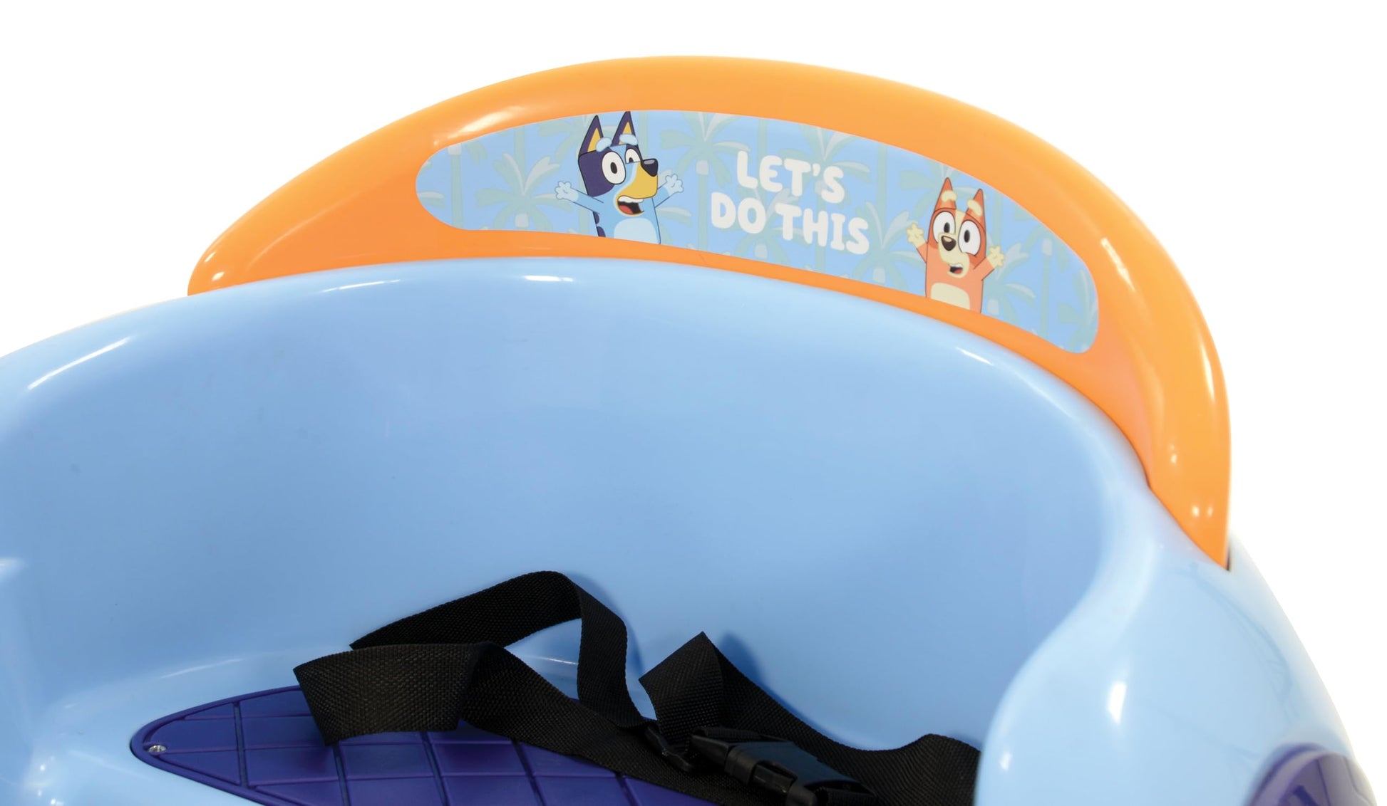 Bluey kids bumper car with LED lights, 360° spin, sounds, and safety features, designed for toddlers aged 3+ to 30kg.