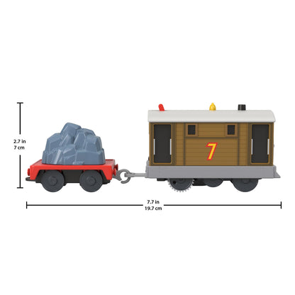 Thomas & Friends Motorized Toy Train Toby Battery-Powered Engine with Cargo Car for Preschool Pretend Play Ages 3+ Years, HTN30