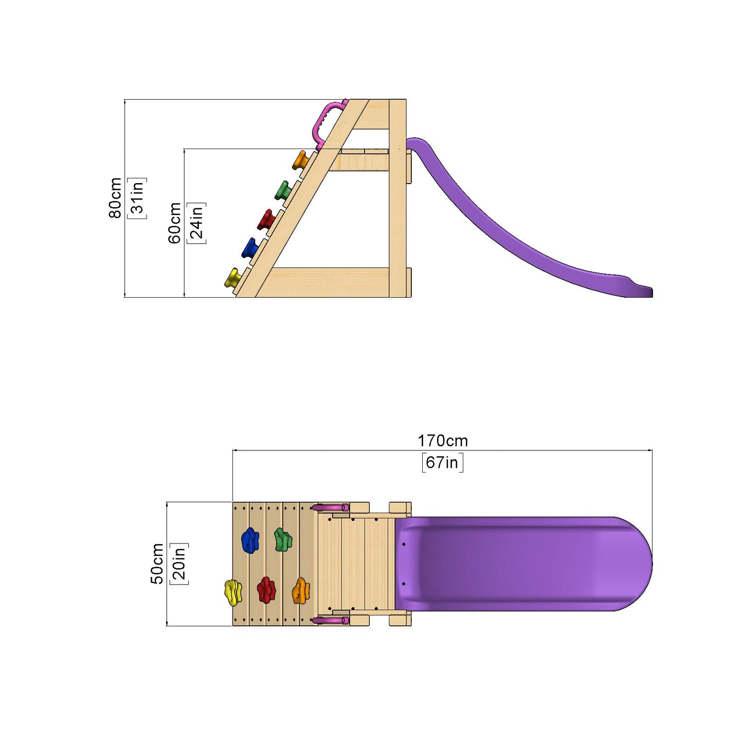 Rebo® Free Standing Garden Wave Slide with Wooden Platform - 4FT (120cm) Slide Purple | OutdoorToys | Pressure Treated Timber, Strong and Sturdy Construction