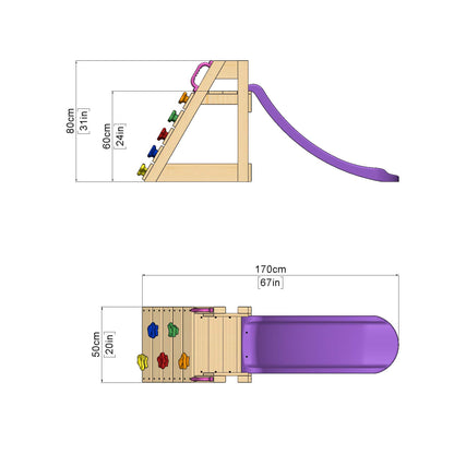 Rebo® Free Standing Garden Wave Slide with Wooden Platform - 4FT (120cm) Slide Purple | OutdoorToys | Pressure Treated Timber, Strong and Sturdy Construction