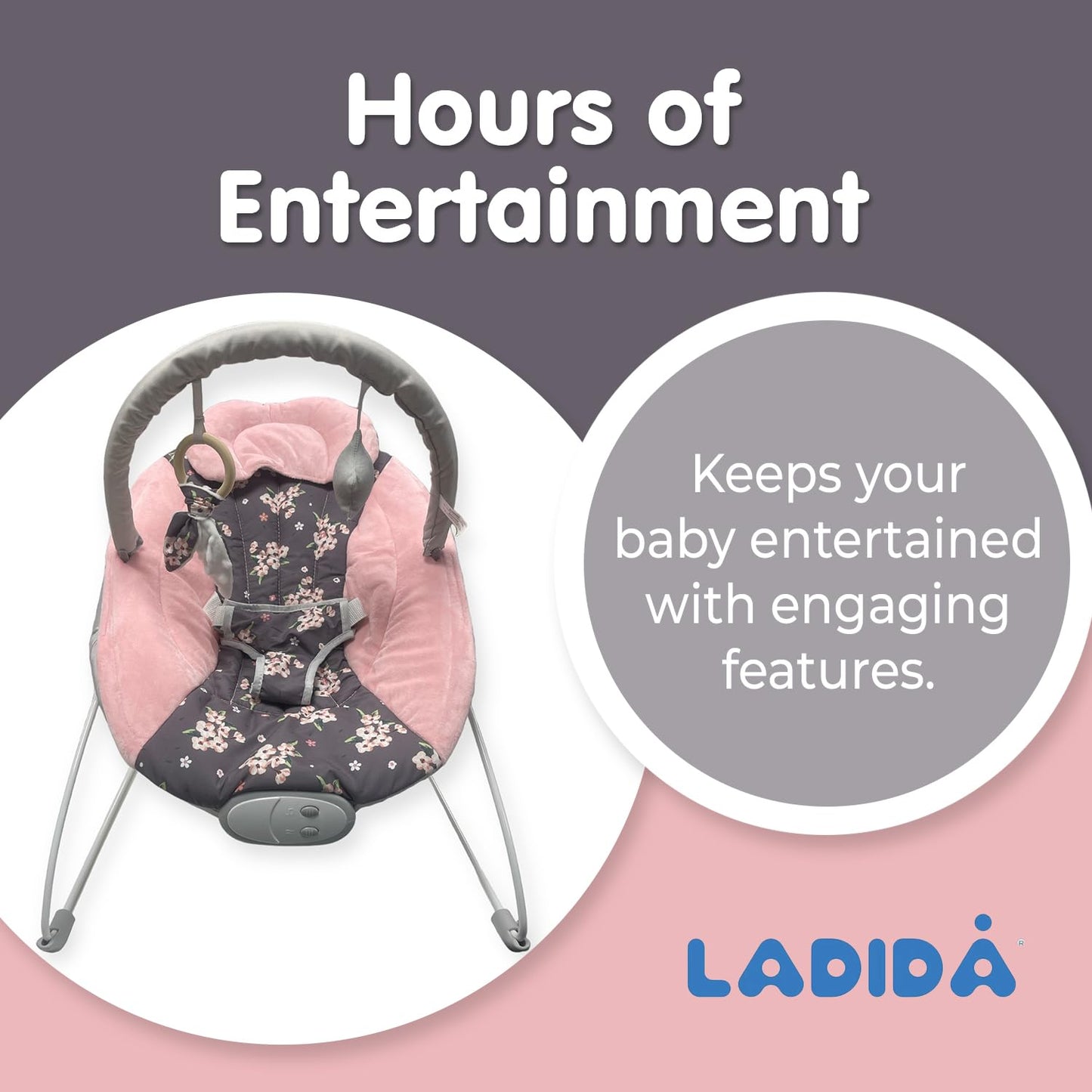 LADIDA Baby Bouncer with Soothing Music and Vibration, Adorable Plum Blossom Design, Suitable for Newborns（148）