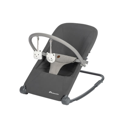 Bebeconfort Aster baby rocker in tinted graphite with adjustable backrest, removable toy arch, 3-point harness, lightweight design