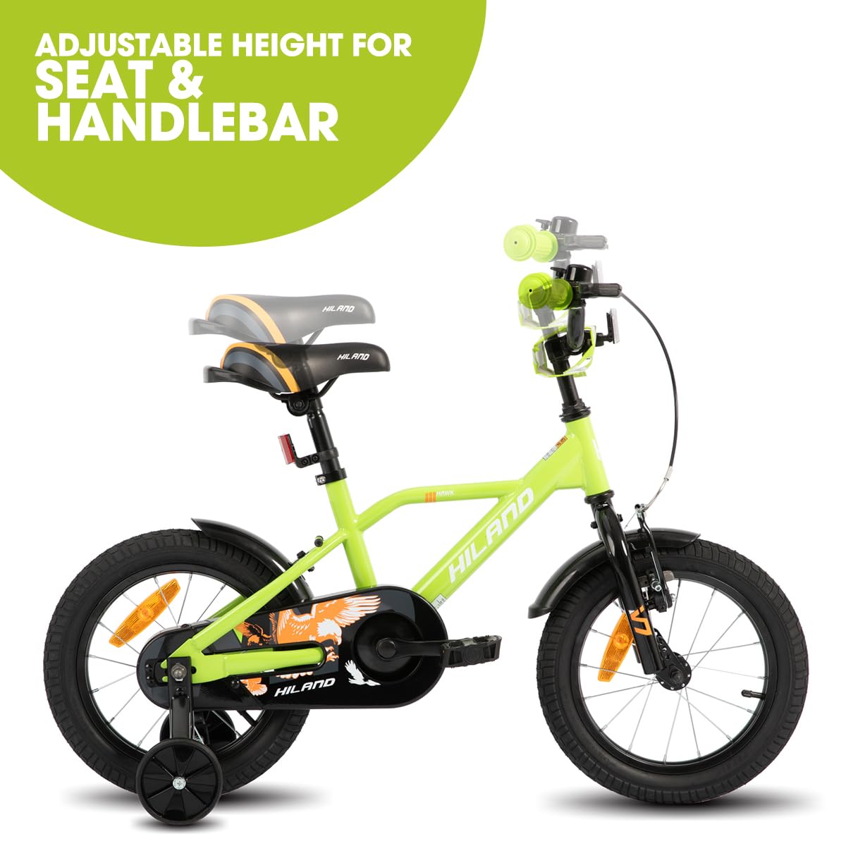 Hiland 14 Inch Kids Bike for Boys 3 4 5 6 years, with Stabilisers, Handbrake and Coaster Brake Boys Bike, Green