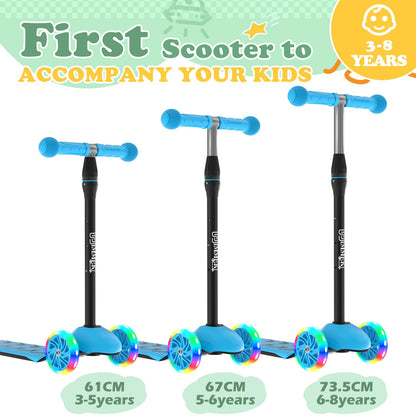 IMMEK Kids Scooter, 3-Wheel Toddler Scooter, Toys and Gifts for Boys and Girls Aged 3 to 8, 3 Adjustable Height Levels, LED Light-Up Wheels, Max Load 50 kg
